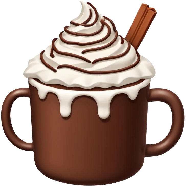 “hot chocolate emoji, whipped cream on top, chocolate shavings, cute, minimal, white background” emoji