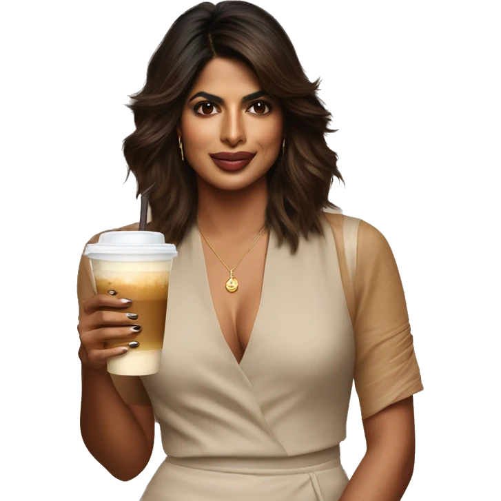 Priyanka Chopra with an iced coffee  emoji