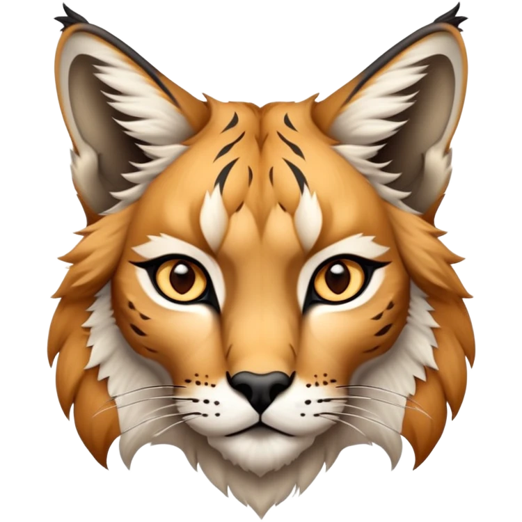 Cinematic-Noble-Lynx-Portrait-Emoji – Poised and regal, with a strong, agile build and a strikingly patterned fur of warm tawny fur accented by bold black ear tufts, deep-set, intelligent amber eyes, simplified yet sharp and sophisticated. zoomed out emoji
