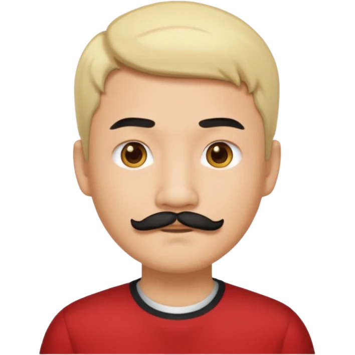 Asian man with a black mustache and short blond hair, emoji style, neutral expression emoji