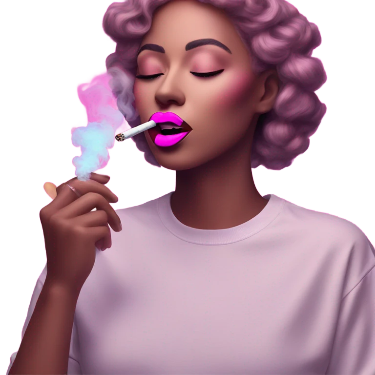 Neon pink lips are blowing smoke, and a cigarette is in her mouth emoji