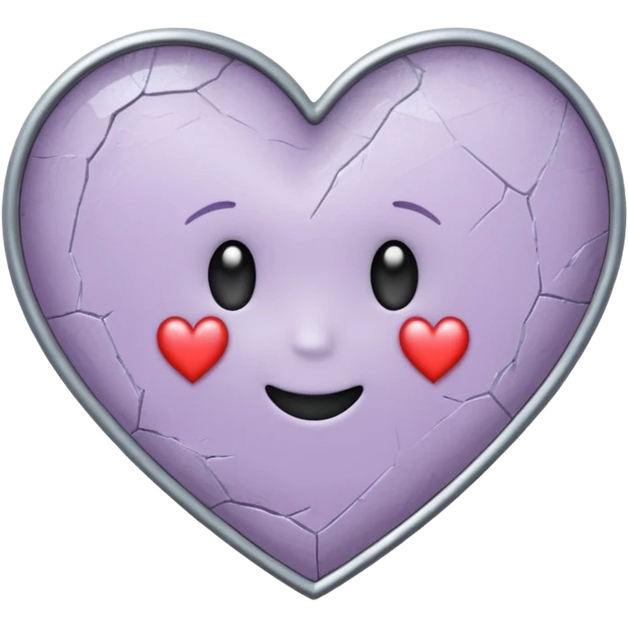 A cracked mirror reflecting a small heart hand-drawn, chalk-style emojis with a soft lilac color palette, suited for an aesthetic and emotional Telegram channel. The emoji should have a rough, doodle-like texture as if drawn with pastel chalk on a dark surface emoji