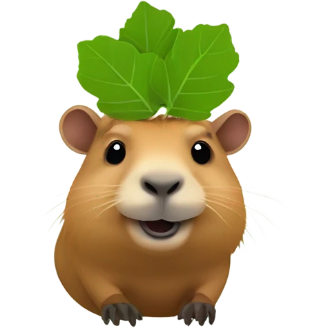 A CAPYBARRA LIKE EMOJI LOOKING AT THE CAMERA WITH A LEAF ON THE HEAD emoji
