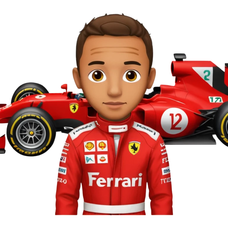 lewis hamilton en combinaison rouge ferrari devant sa f1 emoji