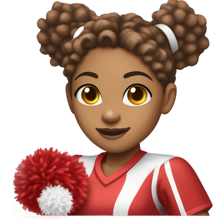brown lightskin girl with a curly ponytail holding red and white pom poms in a red and white cheerleading outfit  emoji