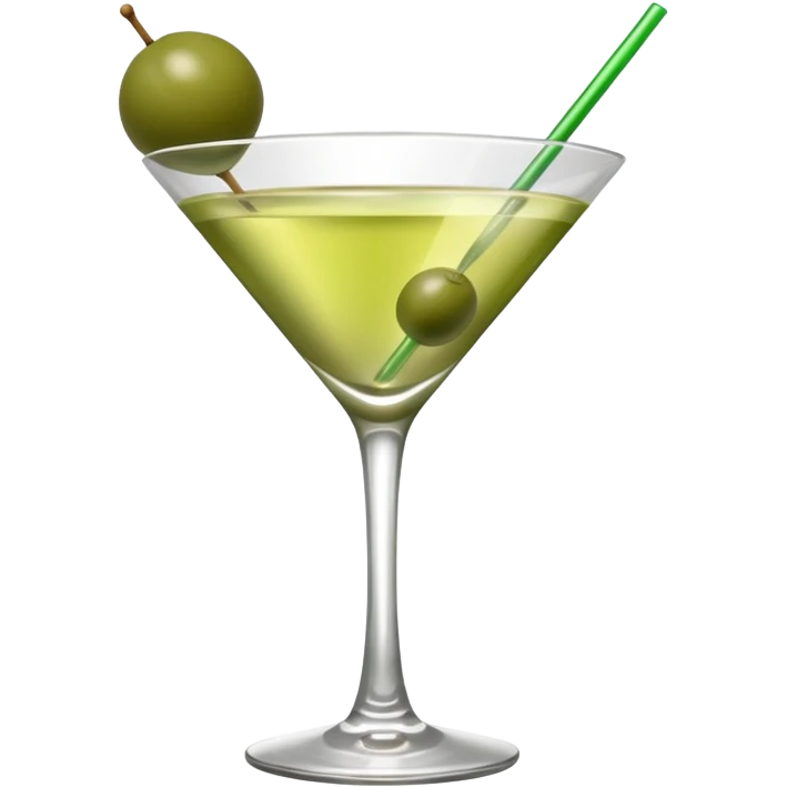 martini with 3 green khaki olives all at the same stick and same size . liquid should be a clear color like water kinda  emoji