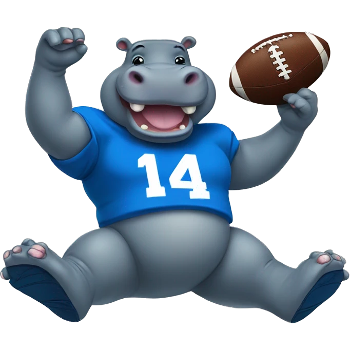 hippo holding football with blue jersey #5 emoji
