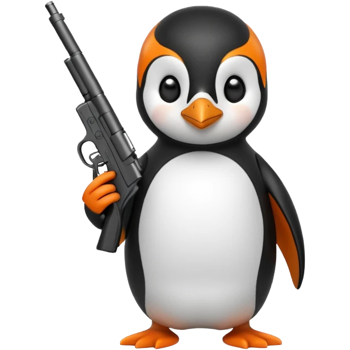 A penguin with a gun in the style of iPhone emoji emoji