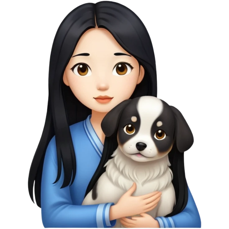 a  Chinese girl with  long hair and a dog emoji