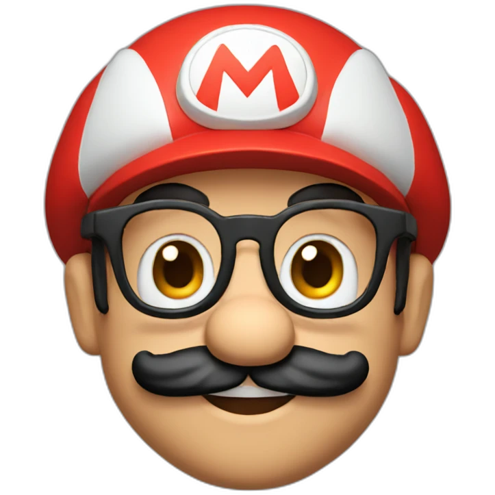 Super Mario in red cap with glasses and black beard emoji