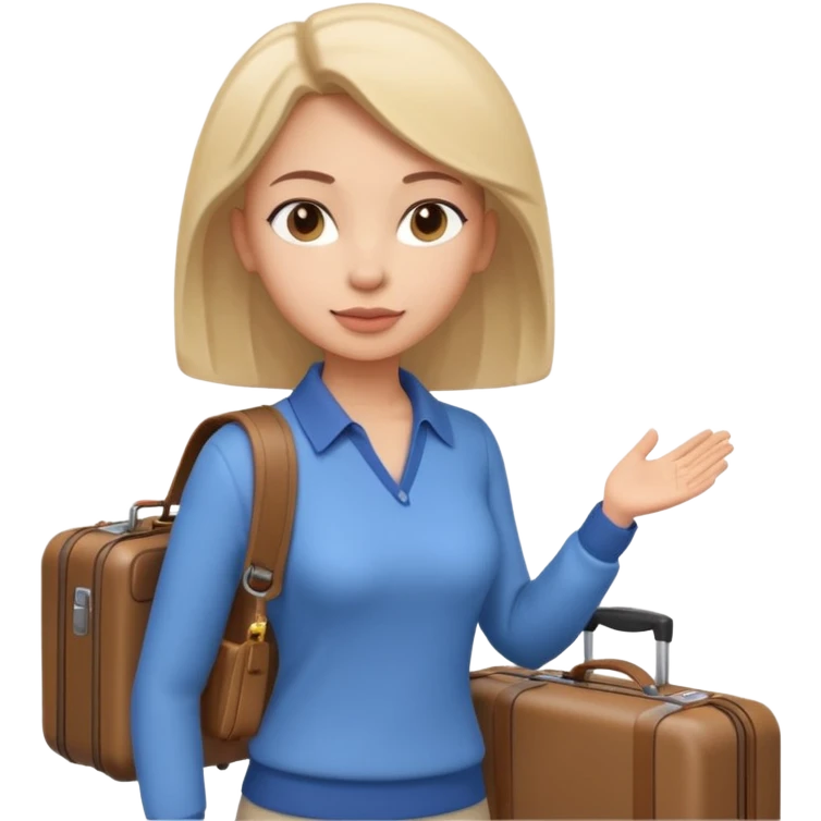 woman carrying a suitcase portrait, head and shoulders only, suitcase handle visible near shoulder, casual travel outfit, confident expression, travel vibe, 3D cartoon style, mobile game icon style, clean background, no text, no watermark
 emoji