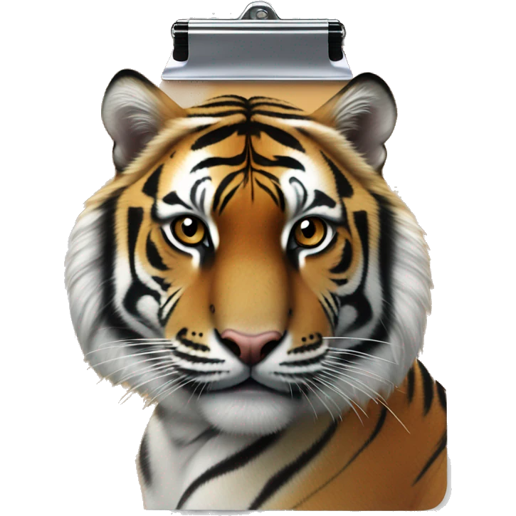 clipboard with a print of a bengal tiger clipped to it emoji
