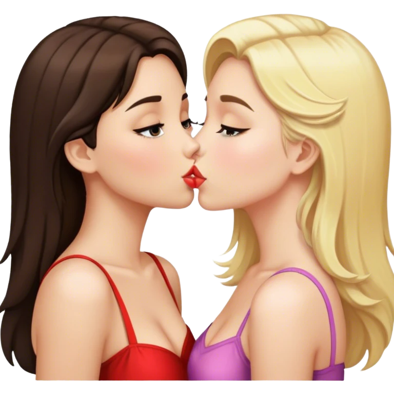 Brunette girl and blonde girl kissing  emoji