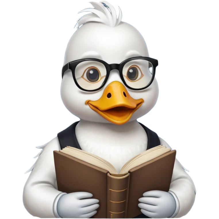 white duck holding book wearing glasses emoji