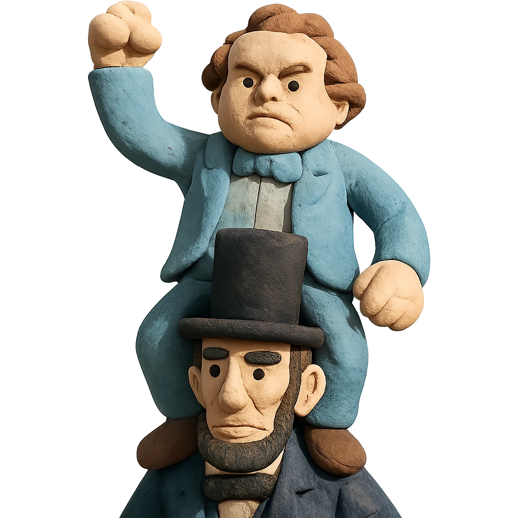 claymation style Stephen Douglas standing on Abraham Lincoln's shoulders emoji
