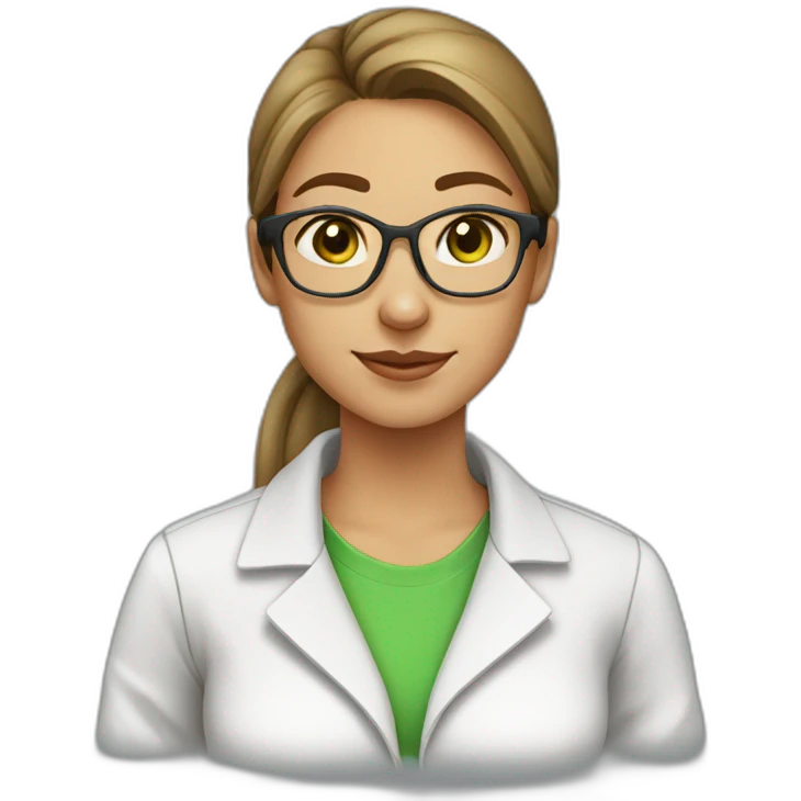 chemist female brown ponytail light skin green eyes with glasses emoji