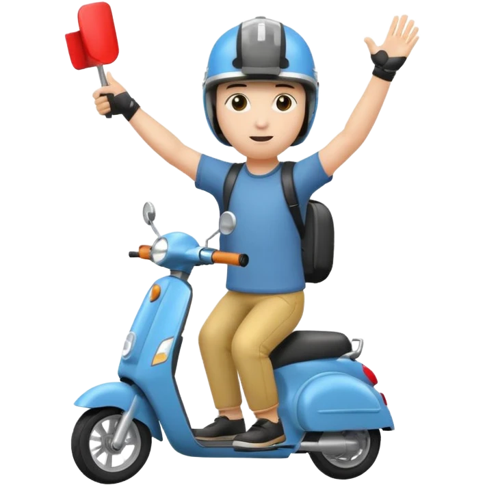 человек на самокате с поднятой рукой emoji