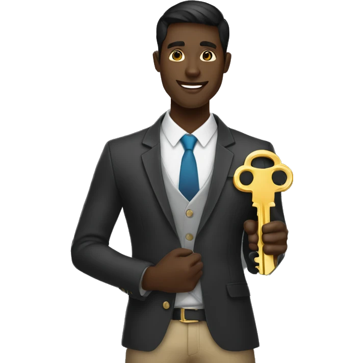male dark skin realtor holding a big golden key whitout showing his face emoji