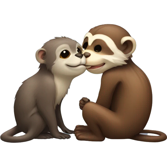 Otter and monkey kissing lovingly emoji