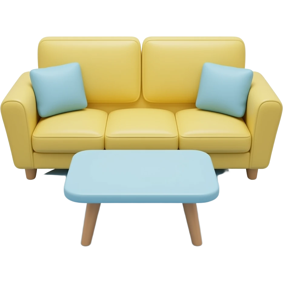 soft blue yellow living room table, transparent background inspired by barbie colour pallete emoji