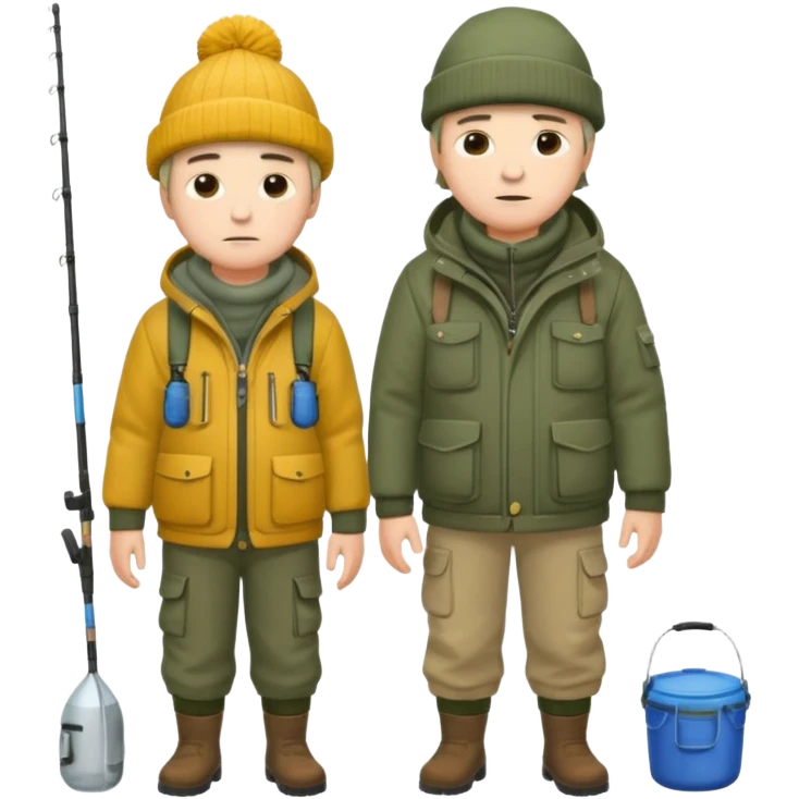 Father and son in fishing gear are cold full body emoji