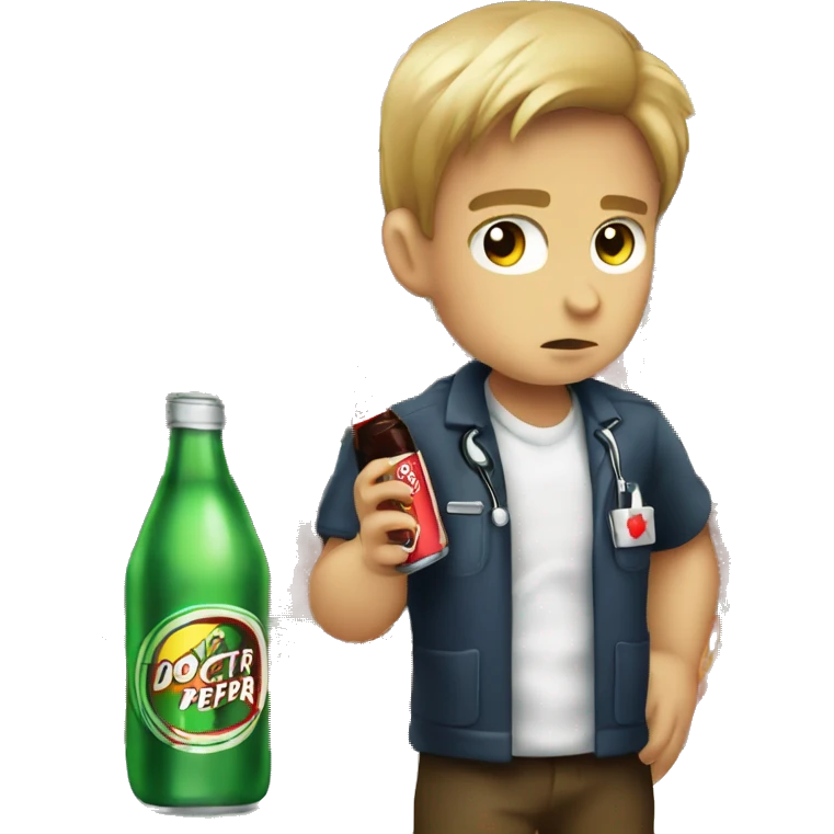 A picture of an angry boy drinking the soda “Doctor pepper” emoji