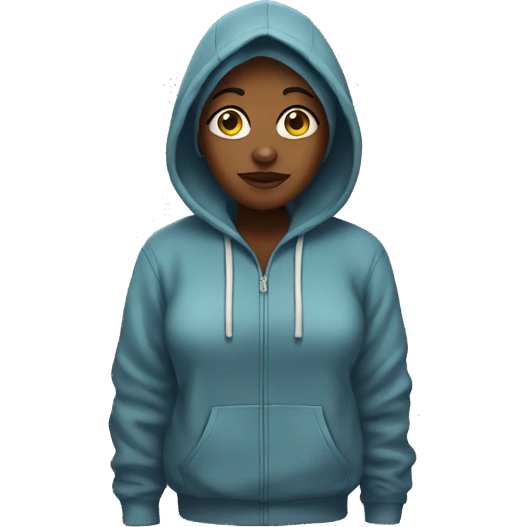 Woman with a big hoodie emoji