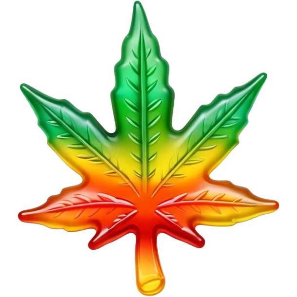 marijuana leaf-shaped gusher gummy bright colors bite mark with liquid oozing out emoji