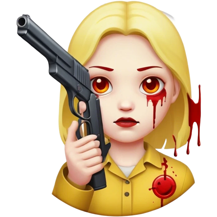 Yellow circle with a face and blood with a gun emoji