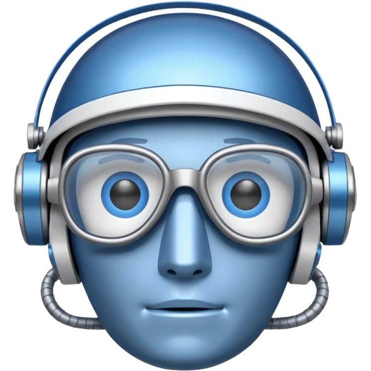 blue and white astrobot with copilot glasses emoji