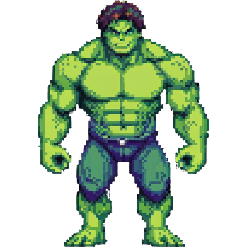 Bruce Banner transforming into Hulk sequence, 8-bit style emoji
