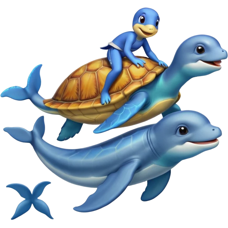 Turtle riding a dolphin emoji