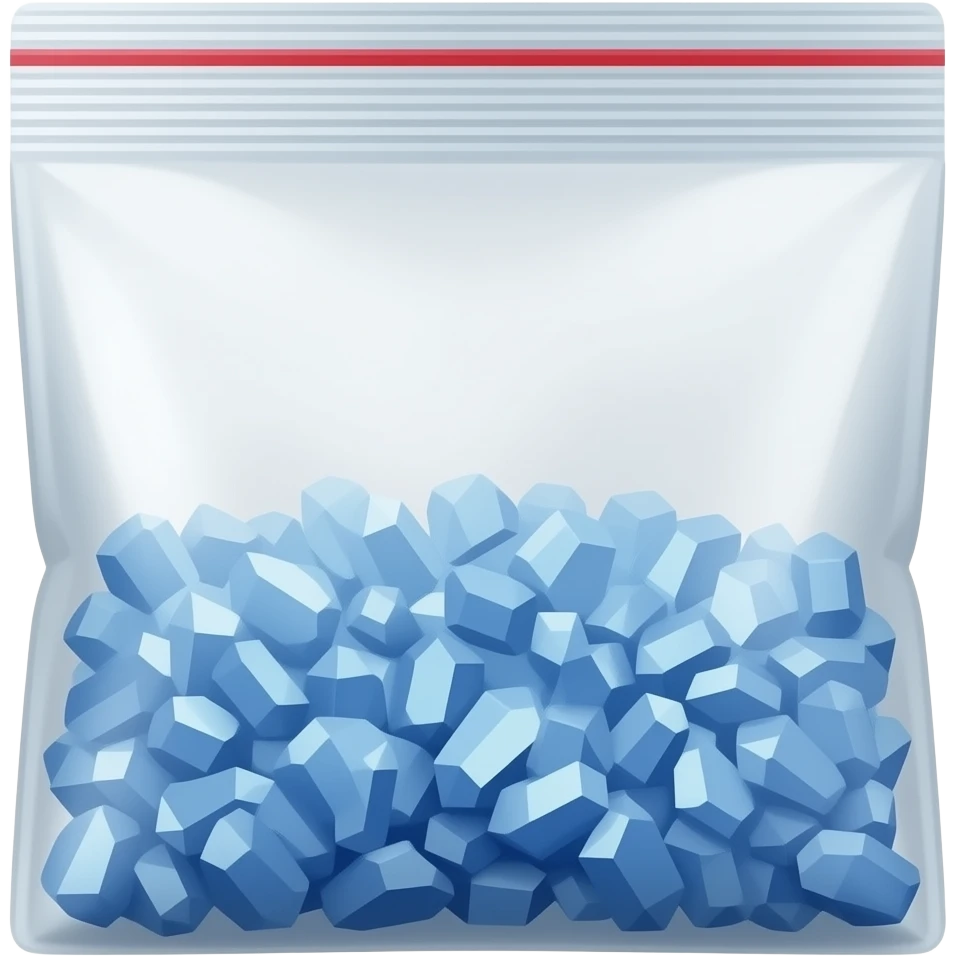 a plastic ziplock bag with blue shiny crystal shards emoji