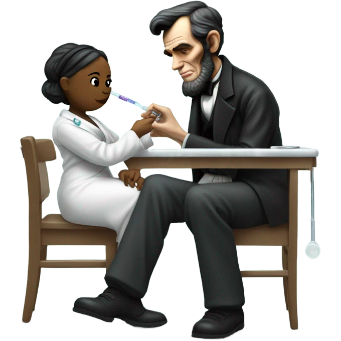 Abraham Lincoln getting a shot emoji