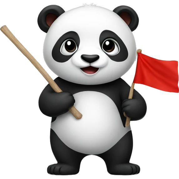 Panda holding a red flag emoji