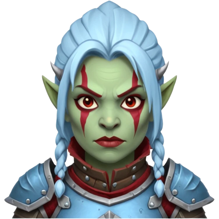 
Fantasy Christmas orc legion soldier icon, iron tundra army theme, heavy winter armor, disciplined brutal look, icy blue steel armor with deep crimson accents, frozen metal texture, cold winter atmosphere, female variant
 emoji