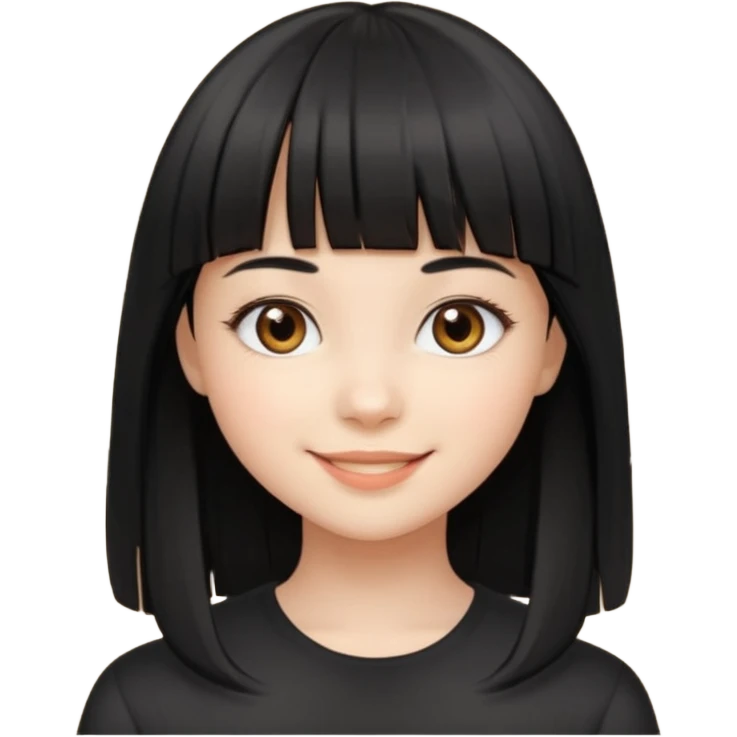 cute girl, black straight hair with straight bangs, light brown eyes emoji