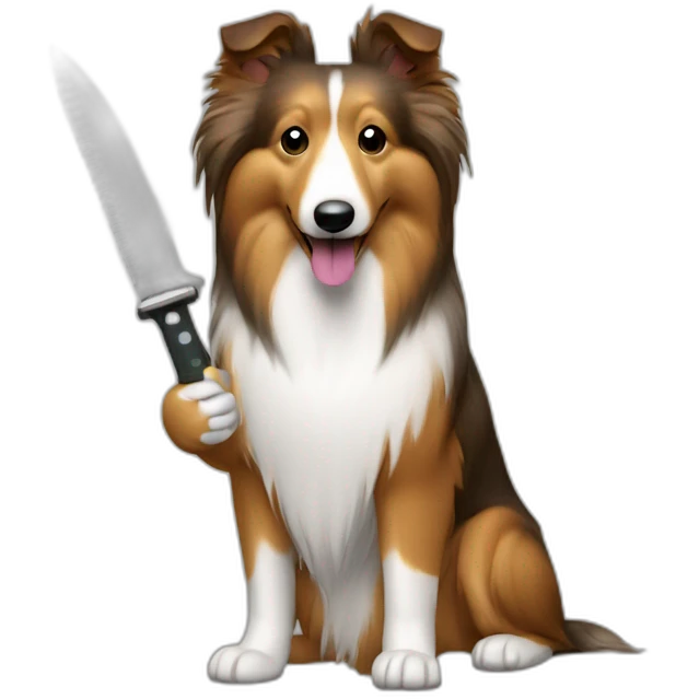 sheltie dog with a toy knife emoji