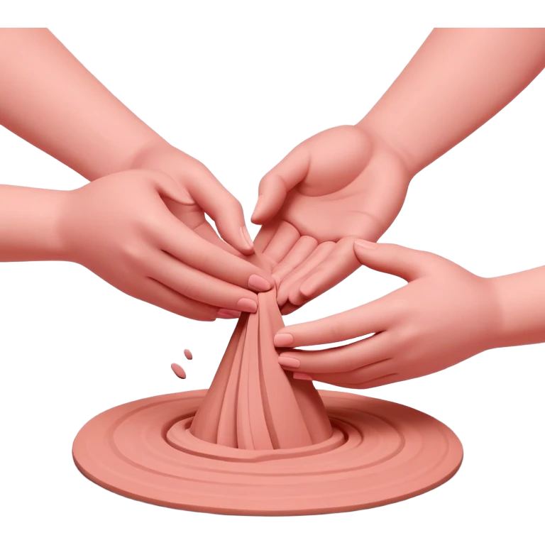 hands wedging a pink clay on a table, pressing and folding the clay emoji