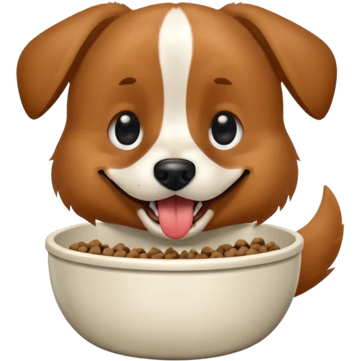 happy dog with a bowl of kibble, mouth open emoji