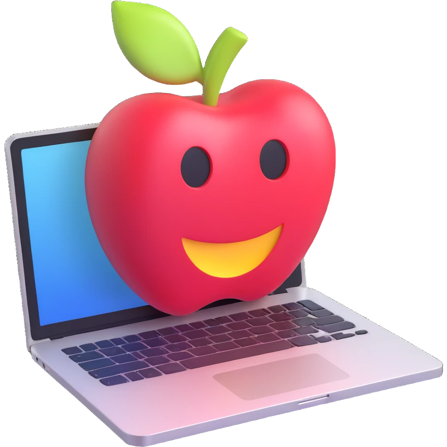Remove the Mac logo from the laptop, keeping the rest of the image unchanged. Maintain the modern 3D Apple emoji style, soft shadows, glossy details, and transparent background. emoji