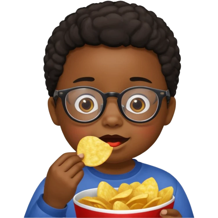 Ebony child with glasses eating chips emoji