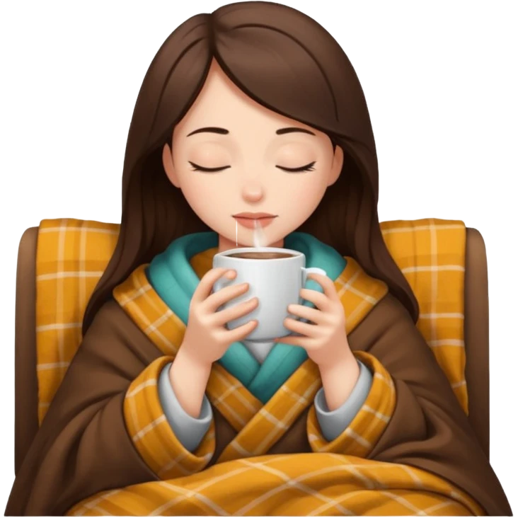 girl brunette inside a blanket sipping coffee eyes closed emoji
