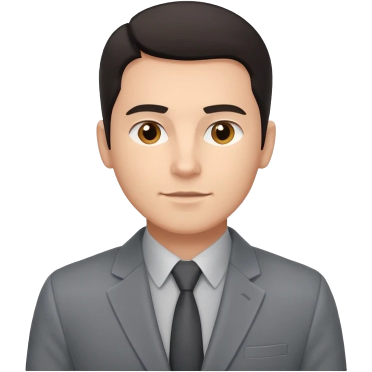 Мужчина с тёмными волосами, аккуратно уложенными назад, чисто выбритый, уверенное, но доброжелательное выражение лица, минималистичный пиджак без галстука. emoji