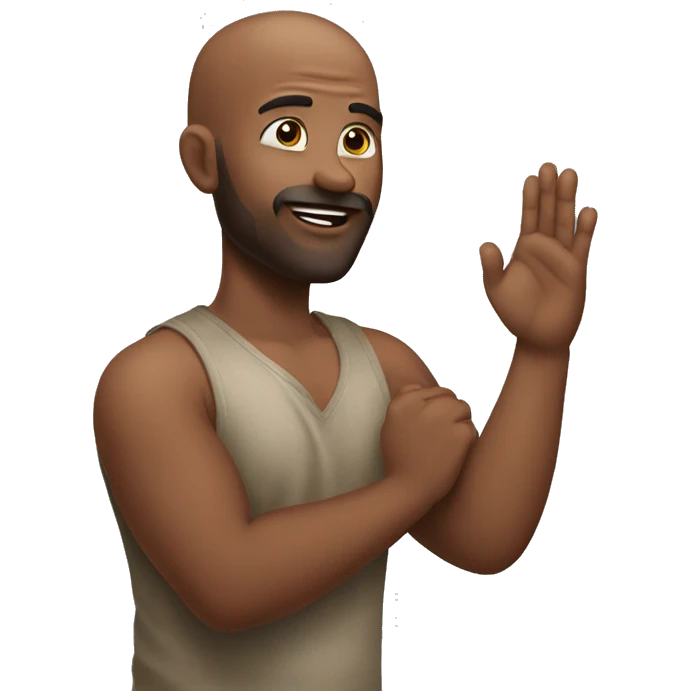 No hairs man Emoji saying namaste with elbows touching emoji