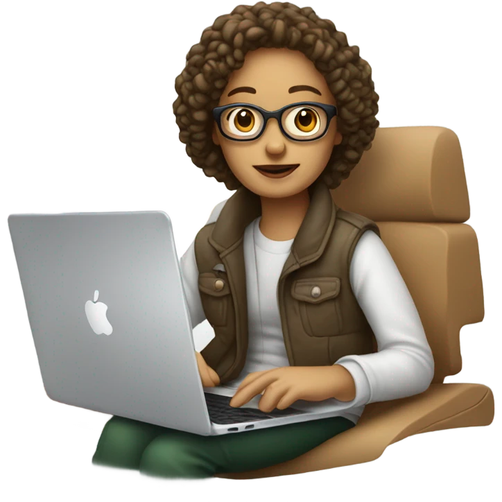 white-skinned product designer sitting with macbook emoji