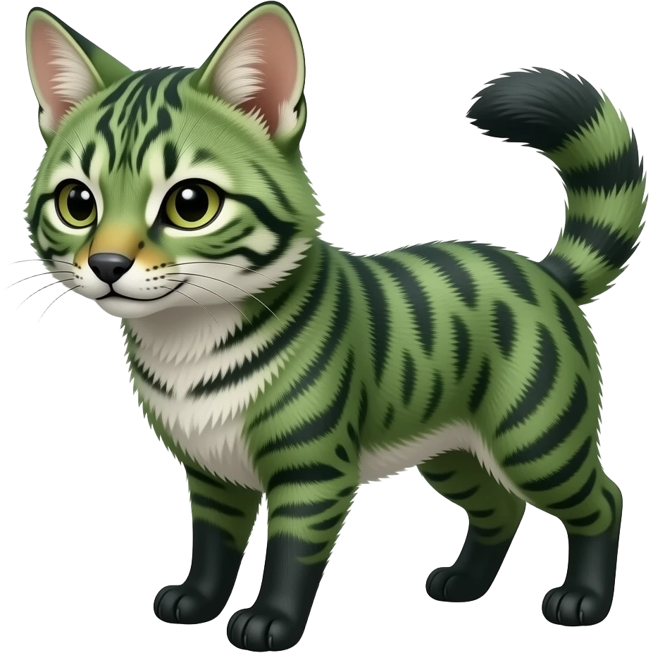 Cute realistic edgy cool Shiny Green Colorful Dusky Dark Gloomy Glossy Aardwolf-Maned-Wolf-Bobcat-fusion-animal-hybrid-creature, full body emoji