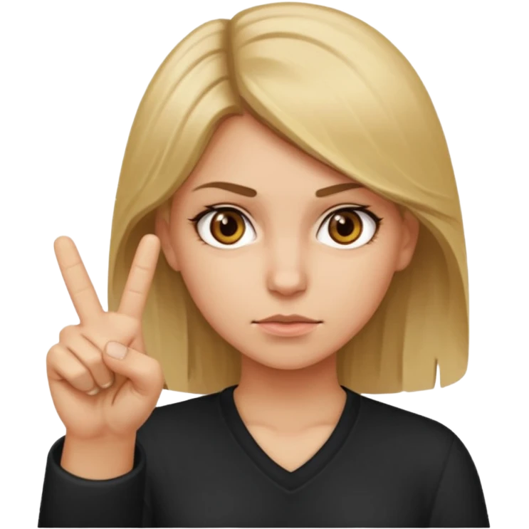 A girl about 35 dirty blonde, hair, brown eyes flipping the middle finger emoji