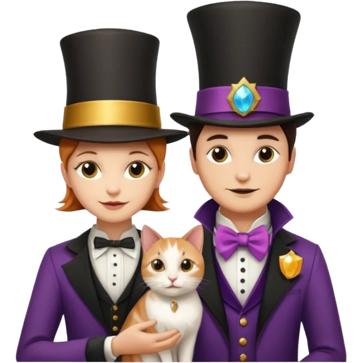 magician couple and their pet cat emoji