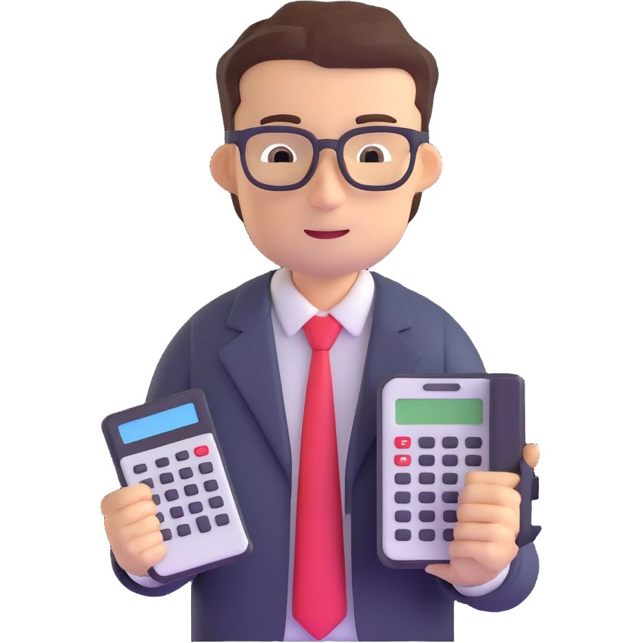 male accountant reviewing financial documents with calculator emoji
